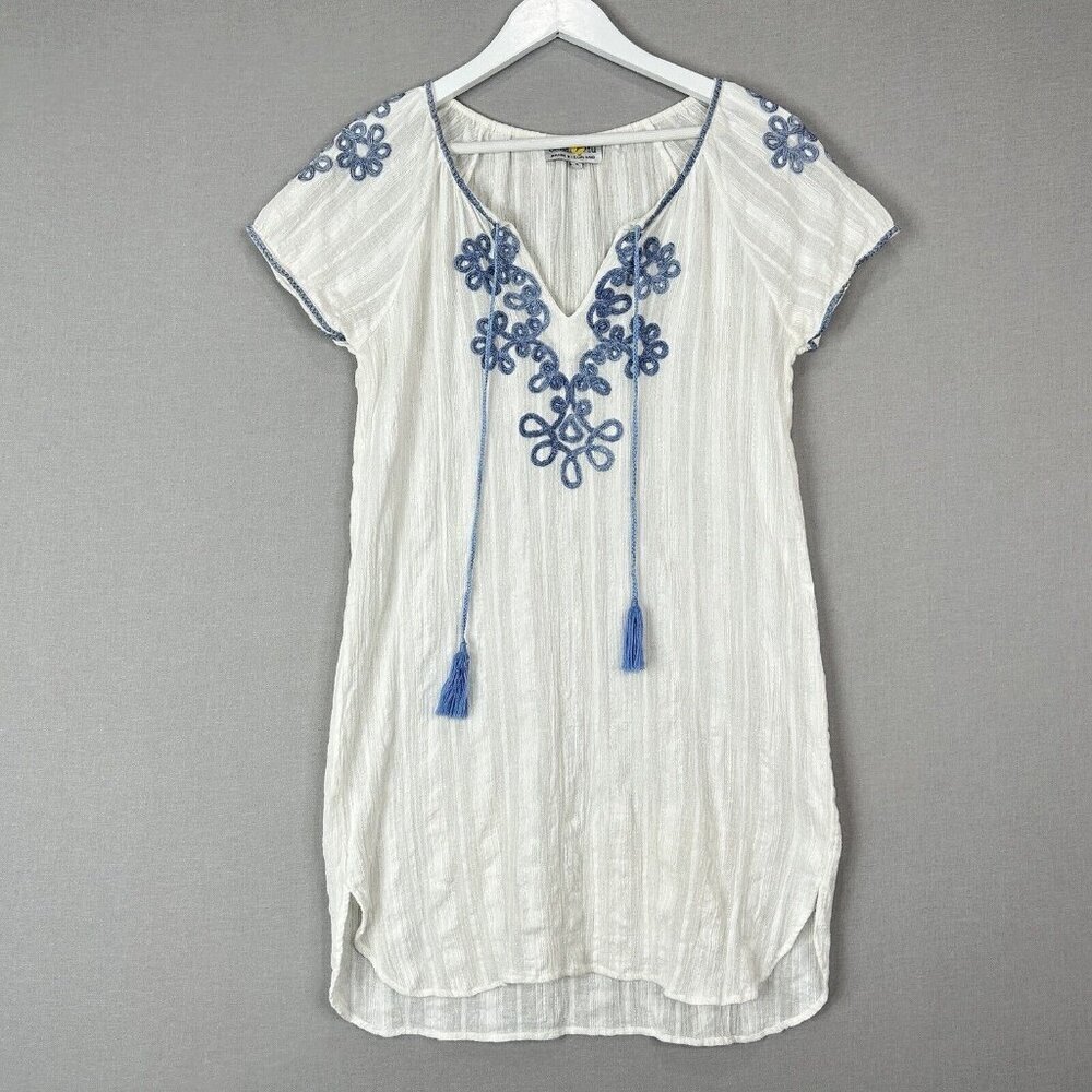 Bella Tu Womens Dress Small White Gauze Crinkle Embroidered Beach Cover Coastal